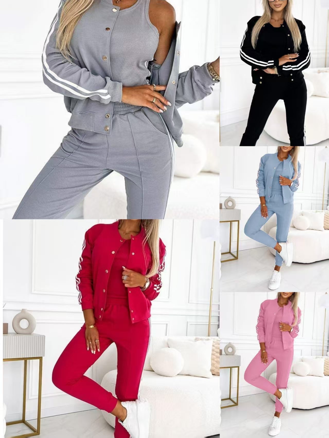 Women's Three-Piece Baseball Jacket and Pants Set