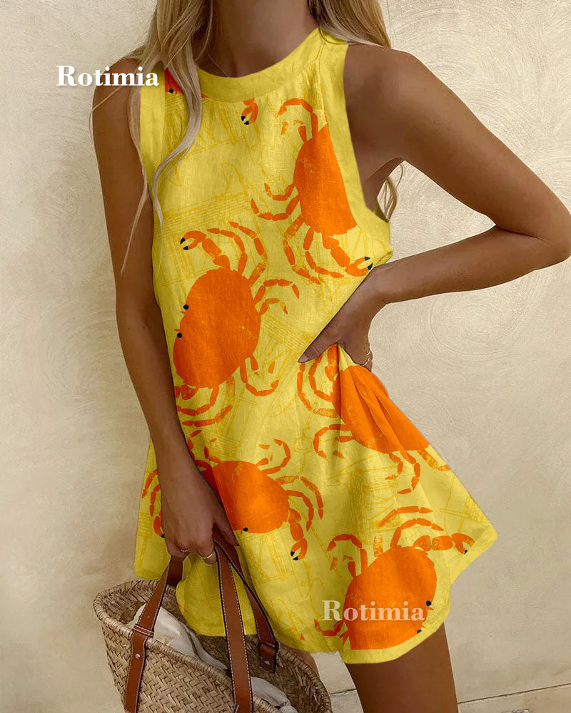 Mini Dress with Crab Print