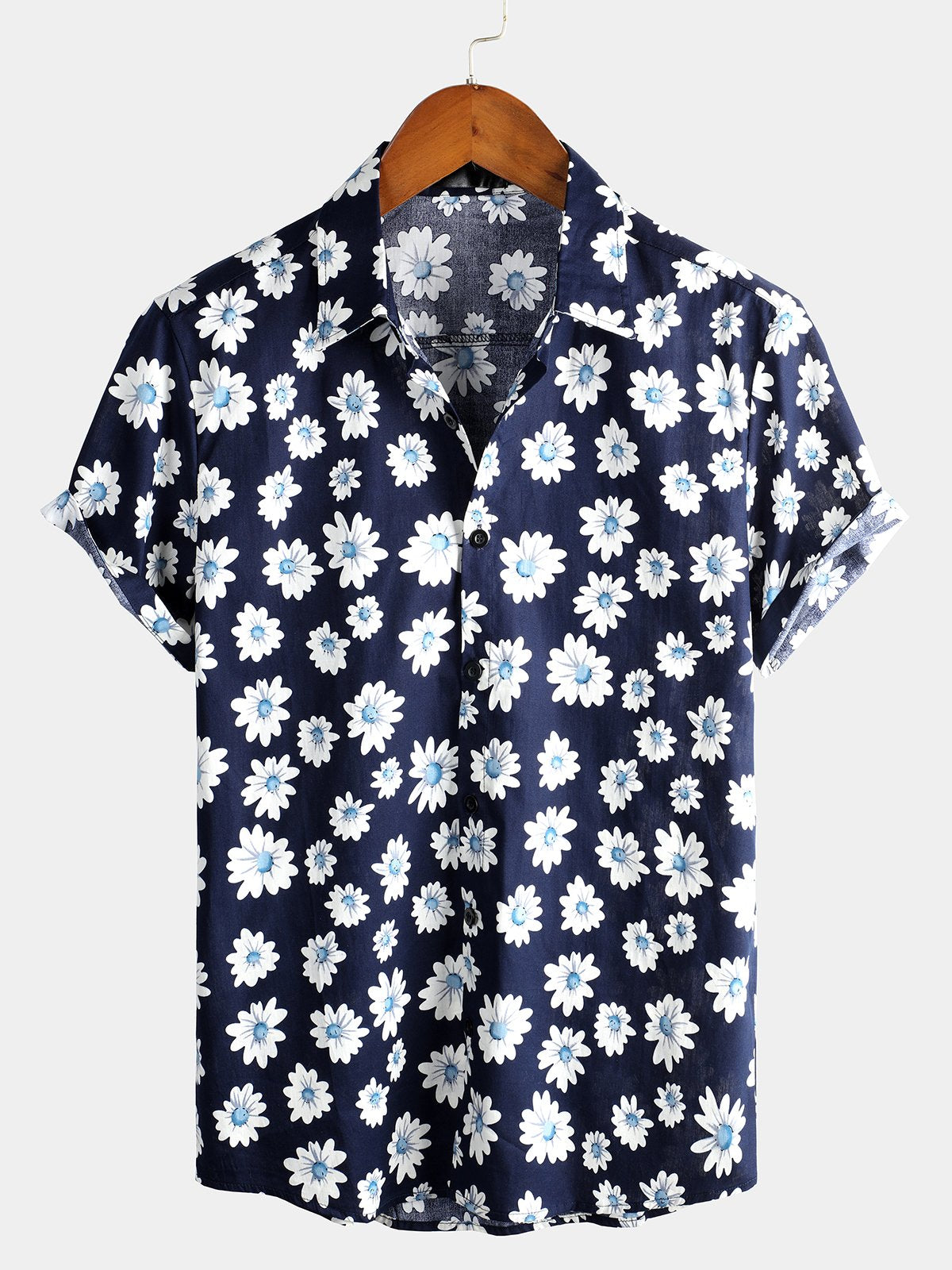 Men's Daisy Print Cotton Tropical Hawaiian Floral Shirt