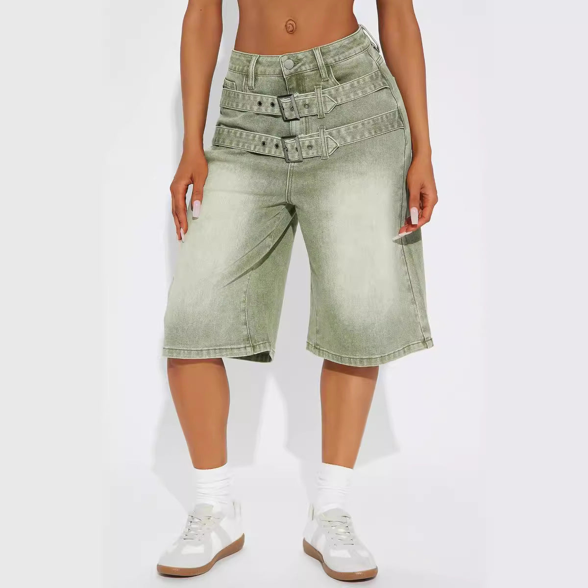 Y2K Double Belt Cropped Jorts