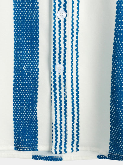 Casual Short-Sleeved Vertical Striped Vintage Blue Shirt for Men