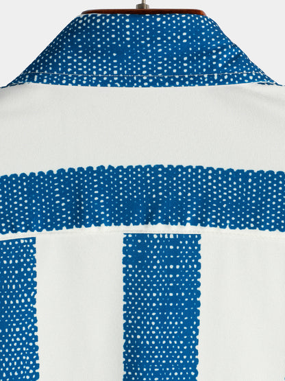 Casual Short-Sleeved Vertical Striped Vintage Blue Shirt for Men