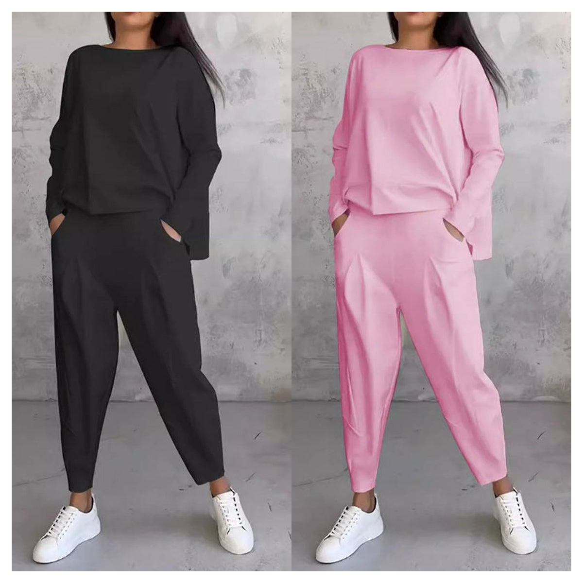 LIANNE | Two-piece Set w/ Long-Sleeved Top and Loose-fitting Pants