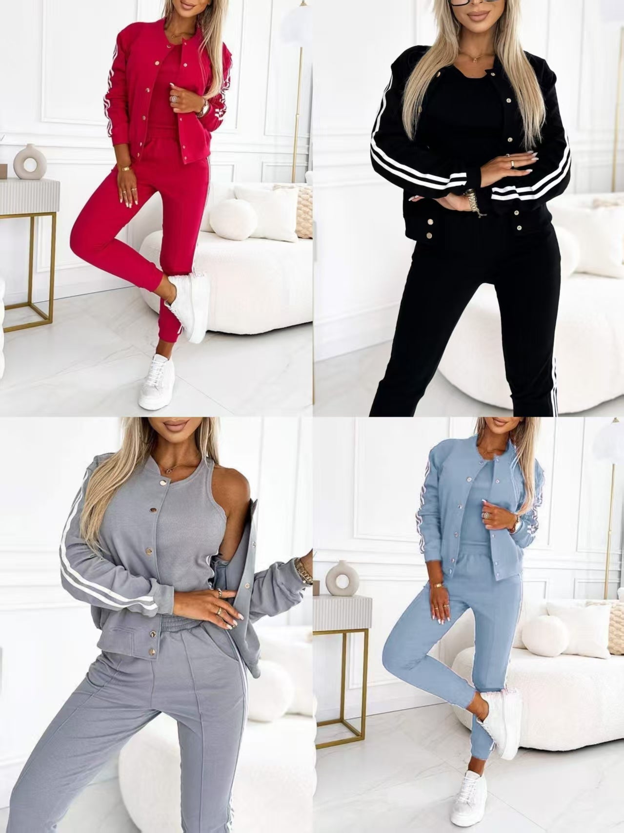 Women's Three-Piece Baseball Jacket and Pants Set