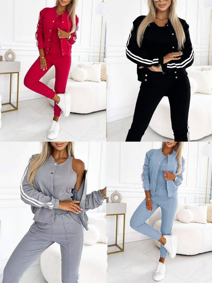 Women's Three-Piece Baseball Jacket and Pants Set