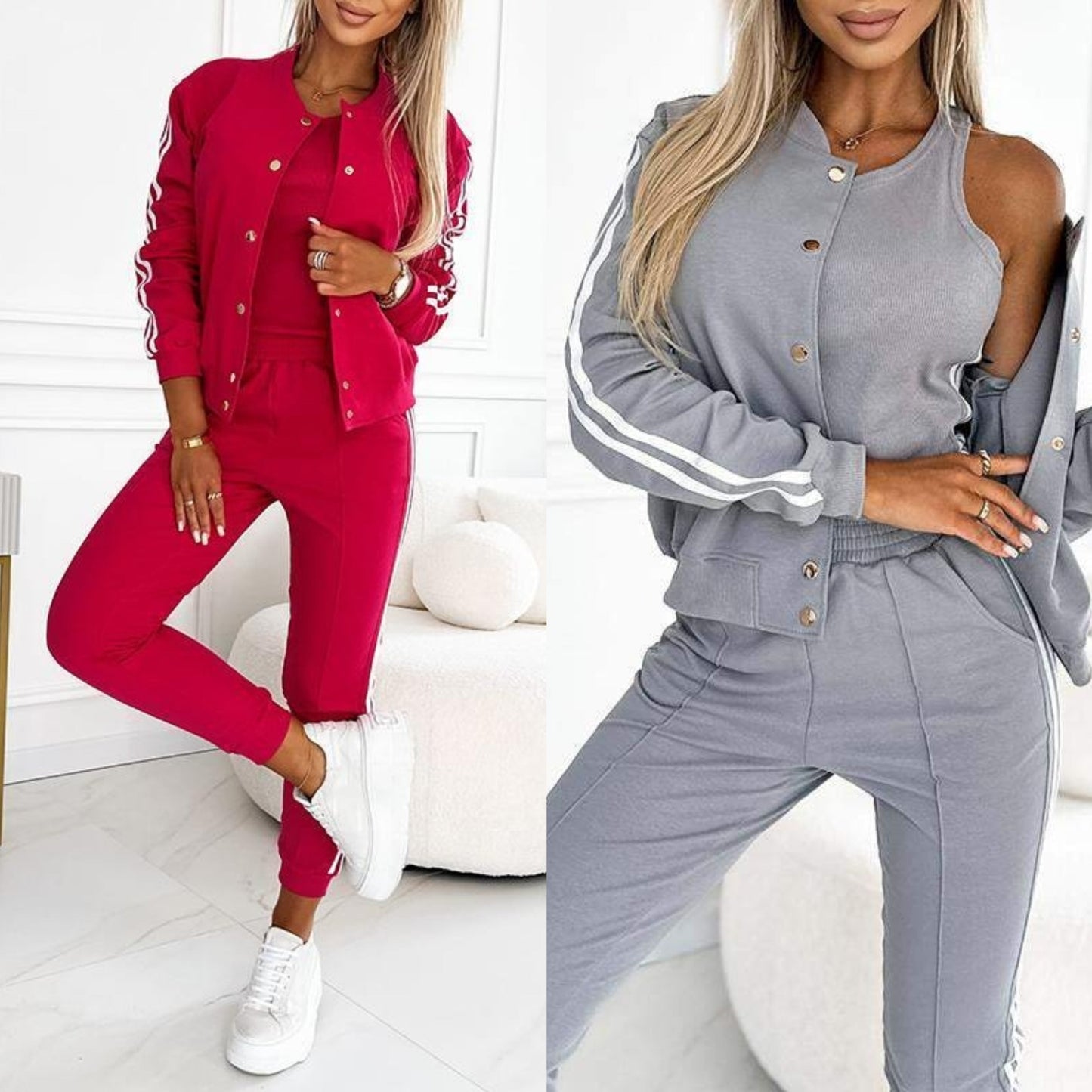 Women's Three-Piece Baseball Jacket and Pants Set