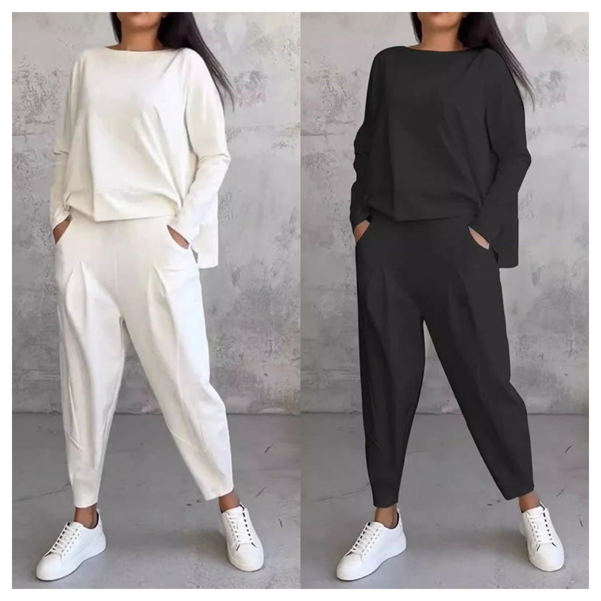 LIANNE | Two-piece Set w/ Long-Sleeved Top and Loose-fitting Pants