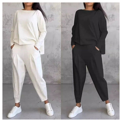 LIANNE | Two-piece Set w/ Long-Sleeved Top and Loose-fitting Pants