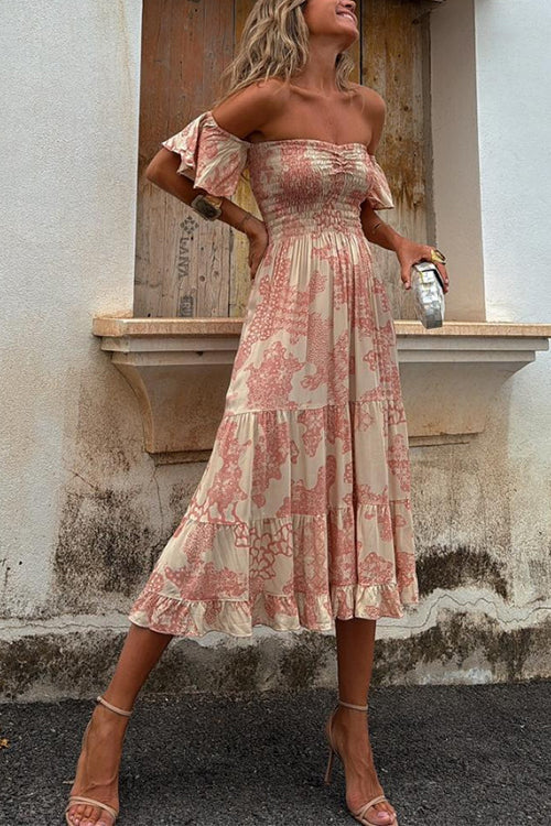 Kalypso | Printed Layered Midi Dress with Ruffles