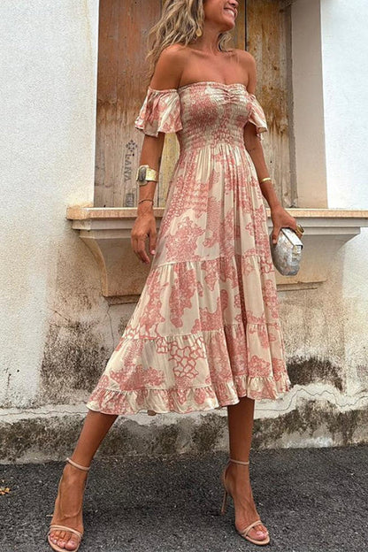 Kalypso | Printed Layered Midi Dress with Ruffles