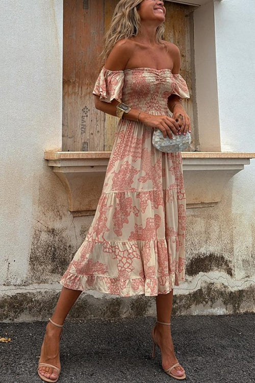 Kalypso | Printed Layered Midi Dress with Ruffles