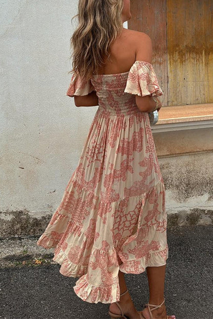 Kalypso | Printed Layered Midi Dress with Ruffles