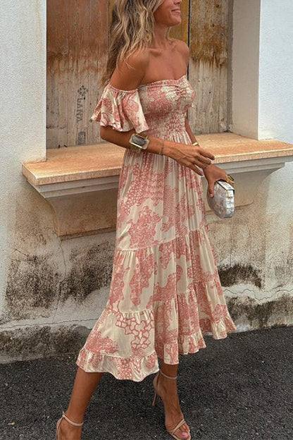 Kalypso | Printed Layered Midi Dress with Ruffles