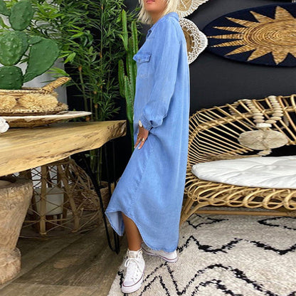 Leena™ - Long-sleeved Denim Maxi Dress