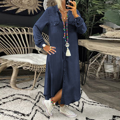 Leena™ - Long-sleeved Denim Maxi Dress