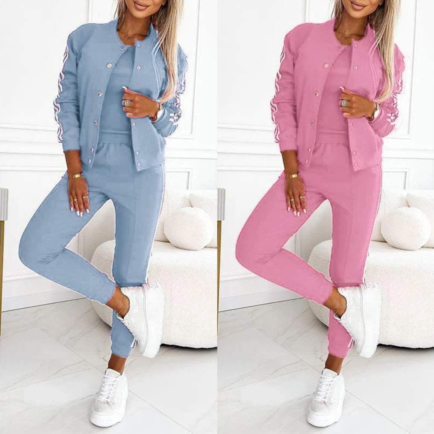 Women's Three-Piece Baseball Jacket and Pants Set