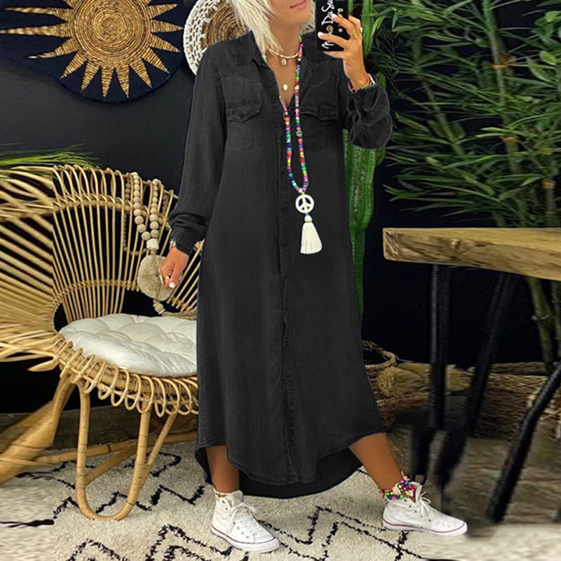 Leena™ - Long-sleeved Denim Maxi Dress