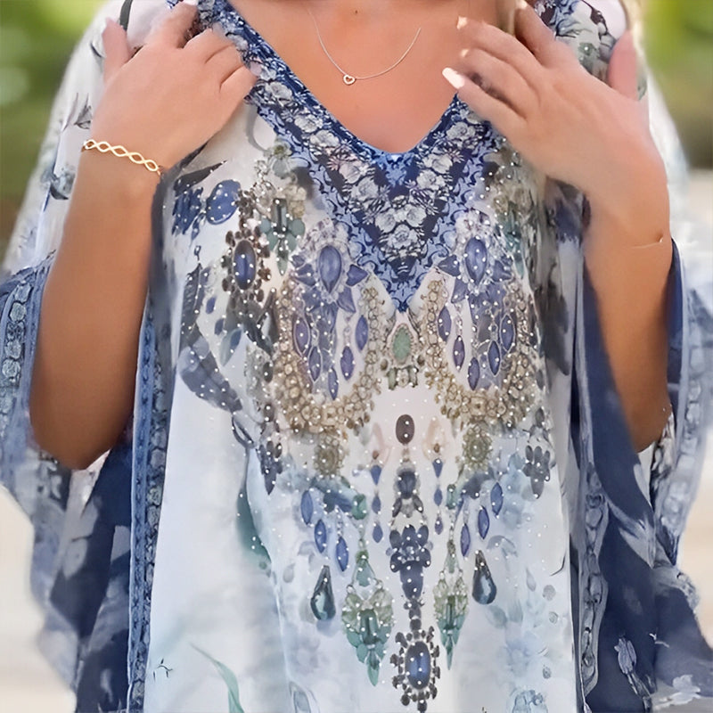 🌸Ruffled Boho Print Dress with V-Neckline