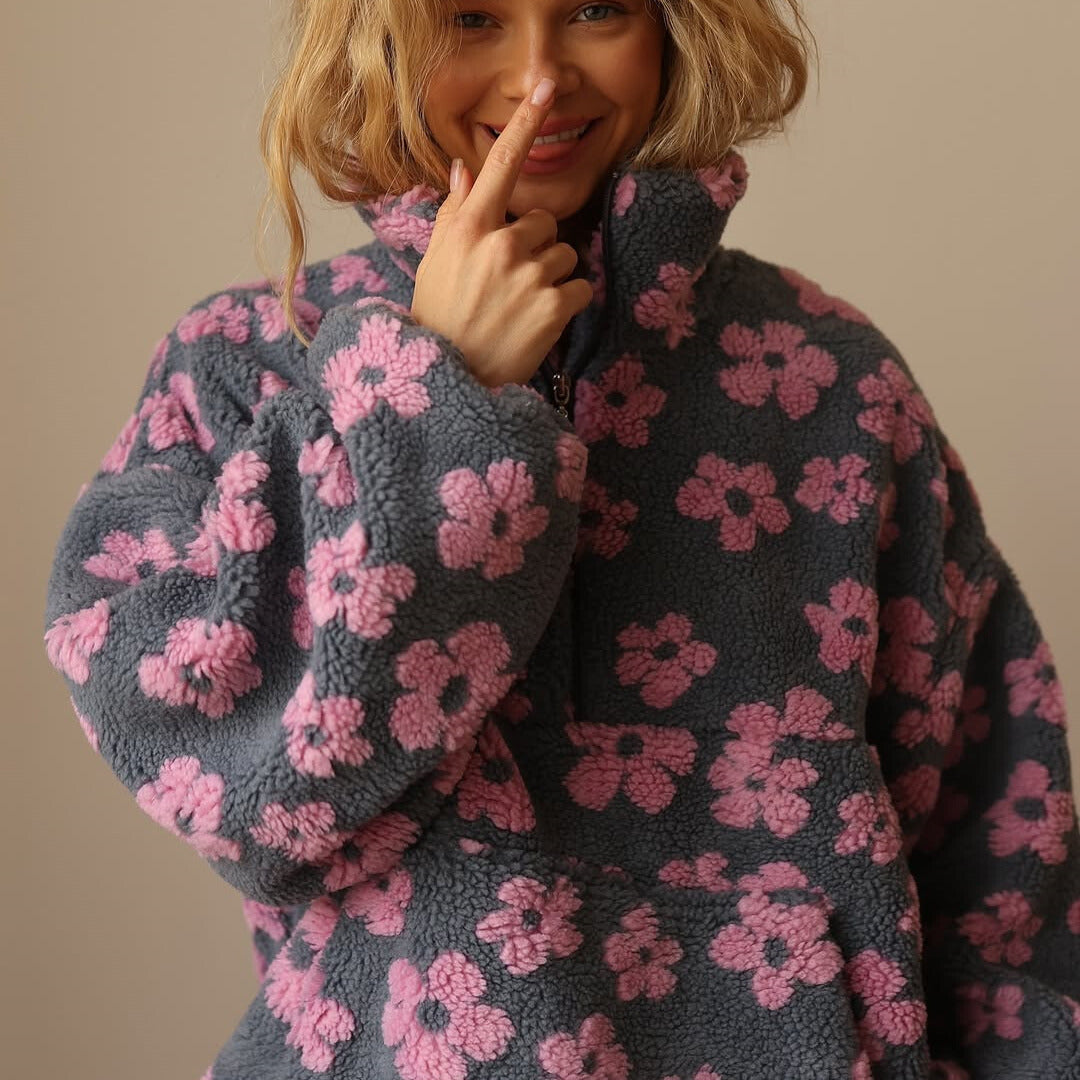 Sofia - Long-sleeved Floral Fleece Sweater