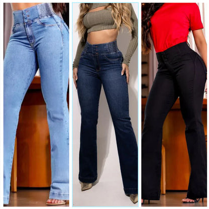 High-Waisted Stretch Flared Jeans
