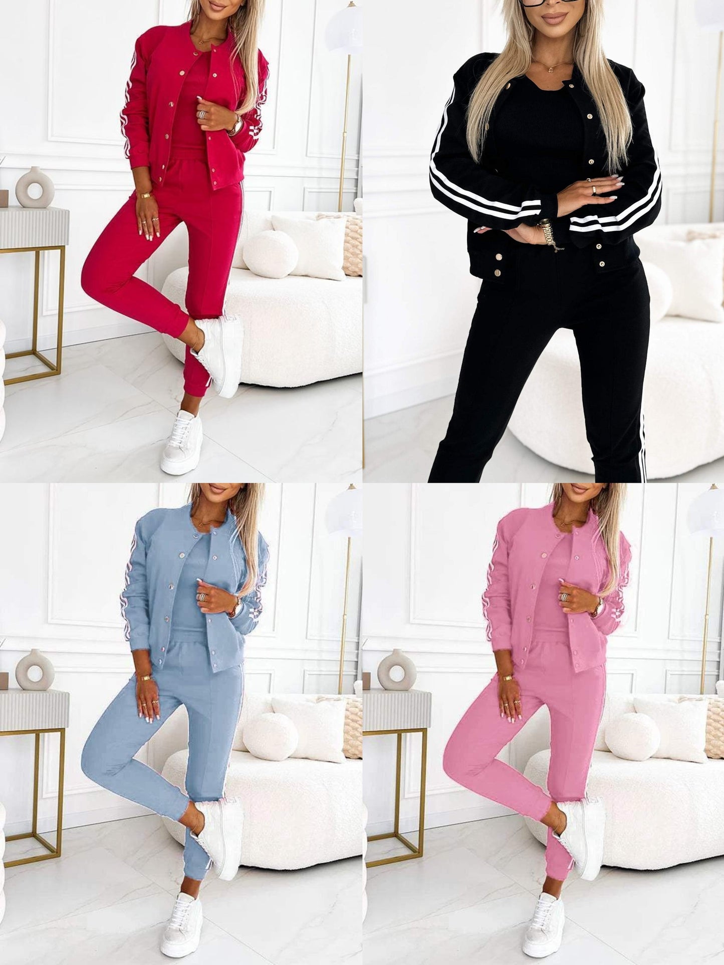 Women's Three-Piece Baseball Jacket and Pants Set