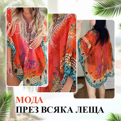 🌸Ruffled Boho Print Dress with V-Neckline