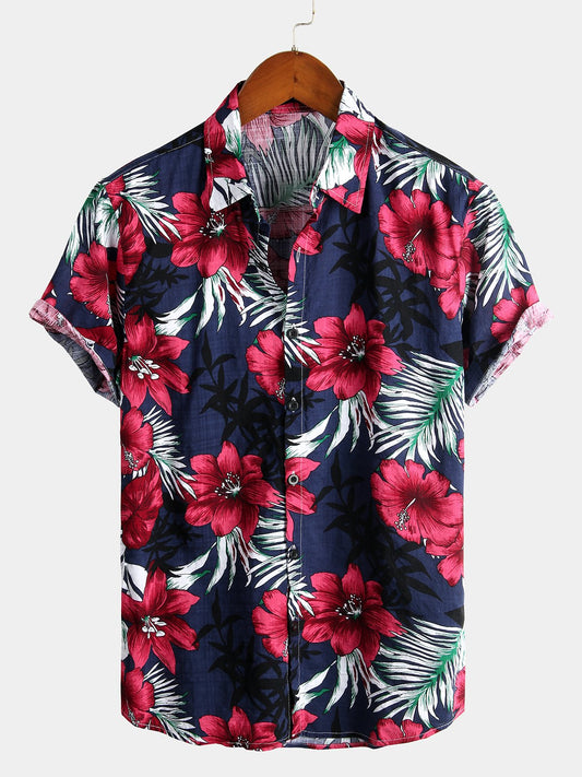 Men's Pure Cotton Shirt with Hawaiian Holiday Style Print