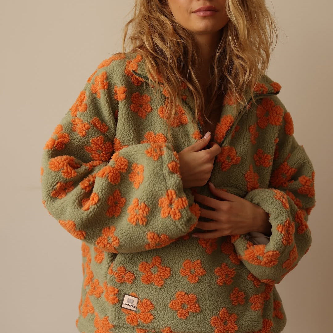 Sofia - Long-sleeved Floral Fleece Sweater