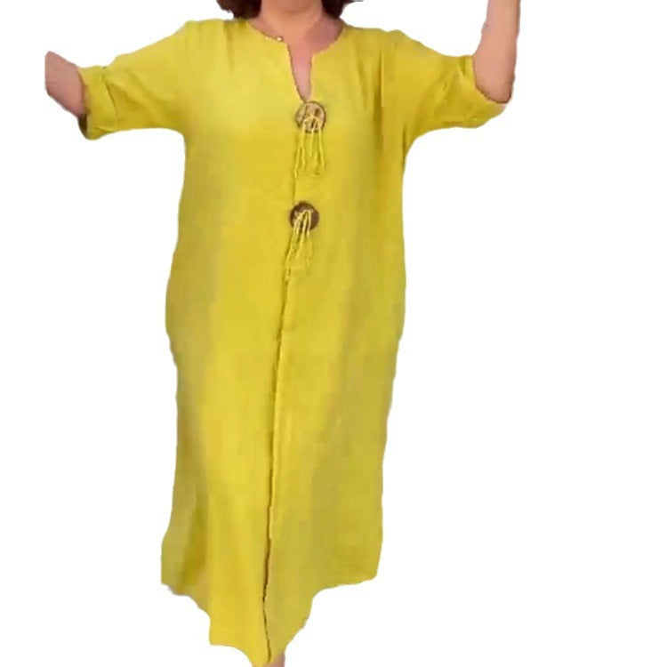 👗✨Casual V-Neck Dress Made of Cotton and Linen