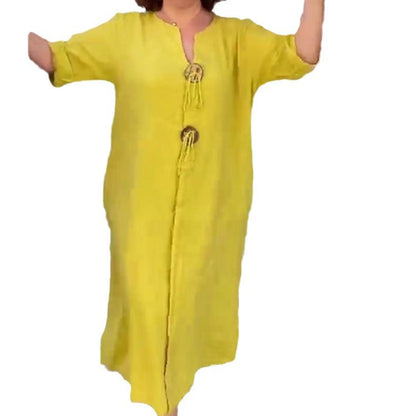 👗✨Casual V-Neck Dress Made of Cotton and Linen