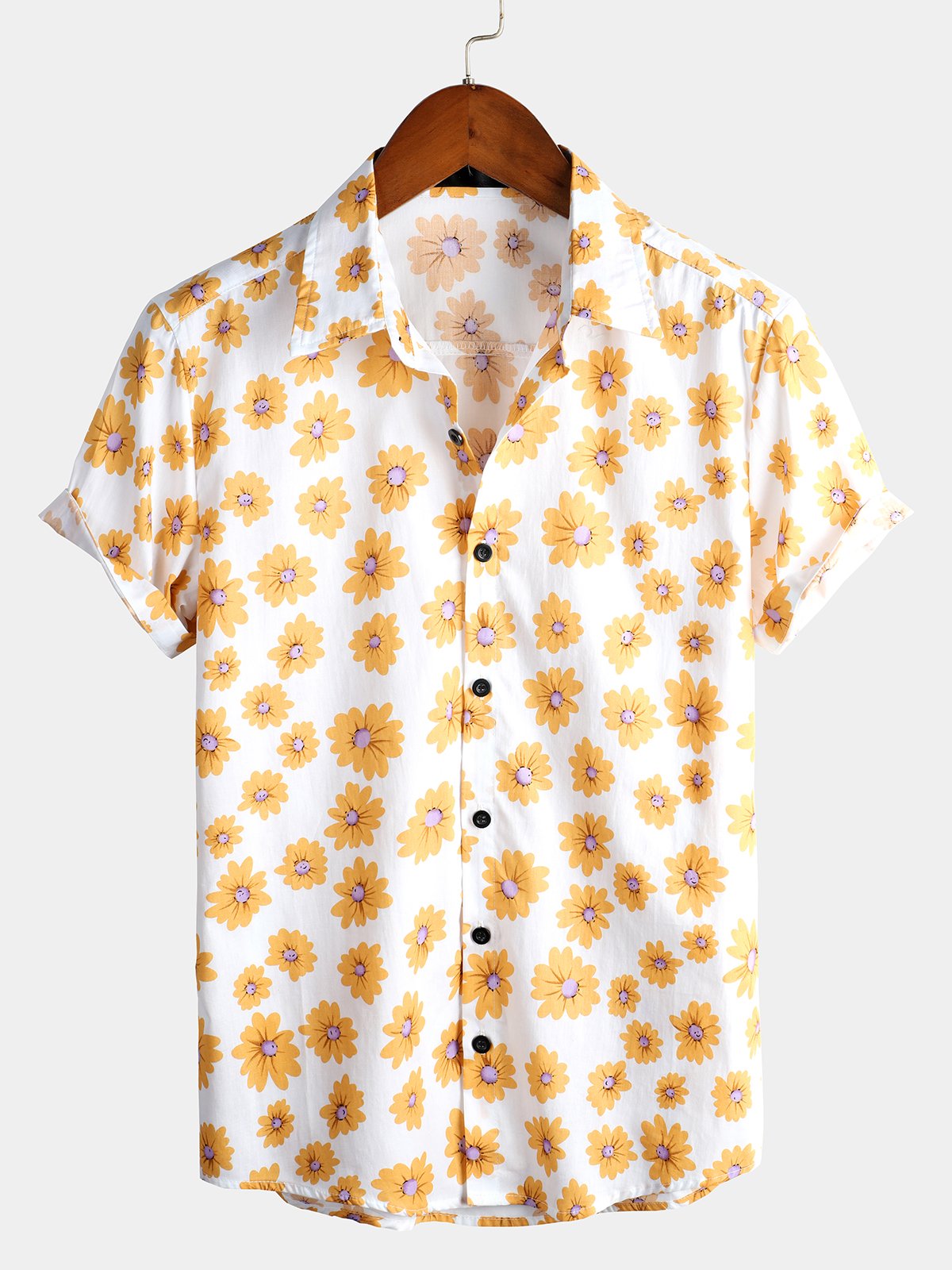 Men's Daisy Print Cotton Tropical Hawaiian Floral Shirt