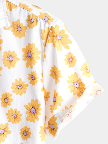 Men's Daisy Print Cotton Tropical Hawaiian Floral Shirt