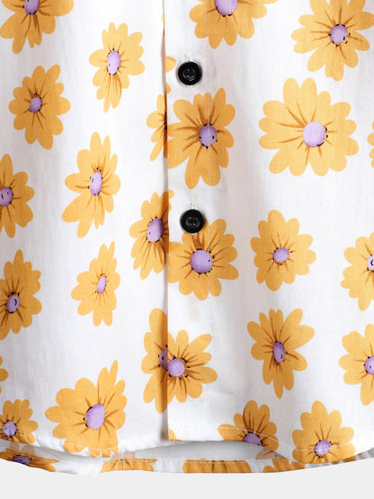 Men's Daisy Print Cotton Tropical Hawaiian Floral Shirt