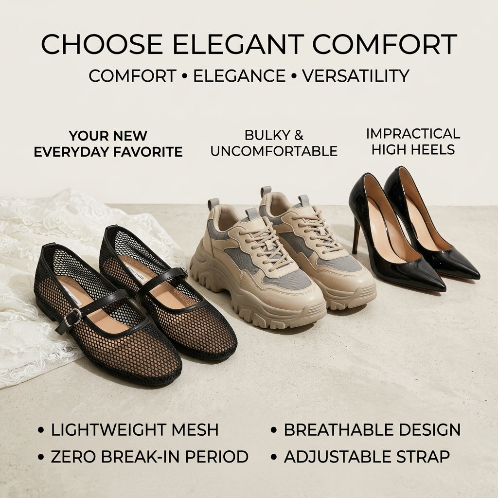Lina | Mesh Mary Jane Ballet Flats