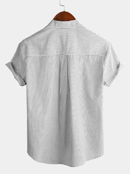 Men's Breathable Cotton Short Sleeve Striped Shirts