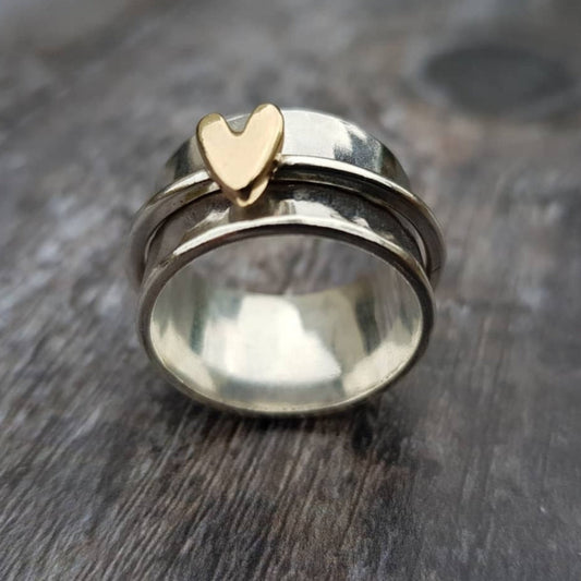 Silver Ring with a Gold Heart