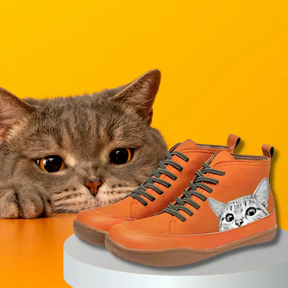 Whiskers™ | Leather Ankle Boots for Cat Lovers