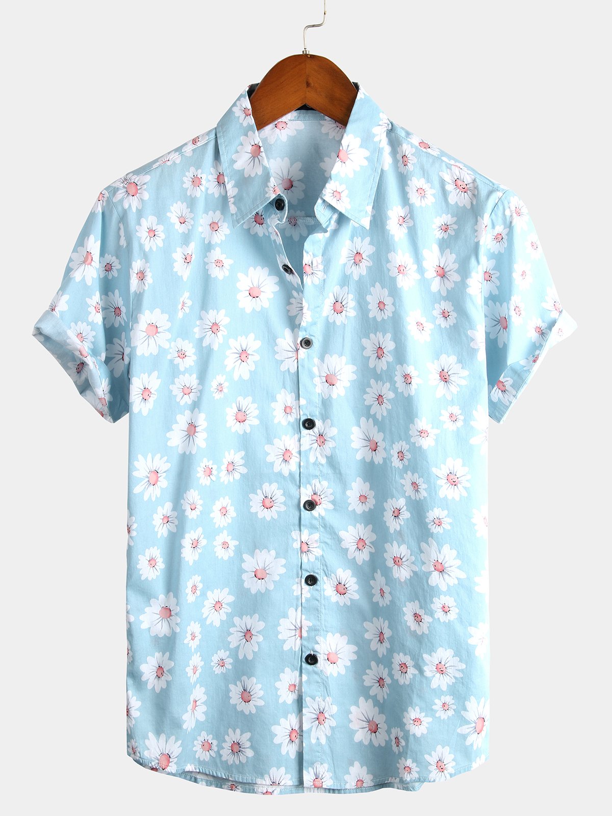 Men's Daisy Print Cotton Tropical Hawaiian Floral Shirt