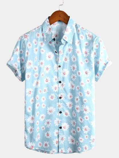 Men's Daisy Print Cotton Tropical Hawaiian Floral Shirt