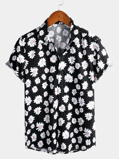 Men's Daisy Print Cotton Tropical Hawaiian Floral Shirt