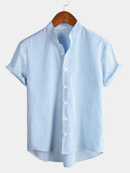 Men's Breathable Cotton Short Sleeve Striped Shirts