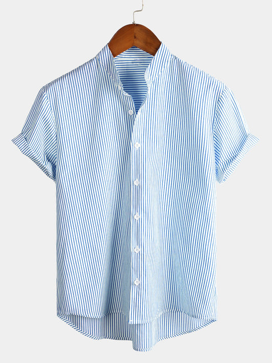 Men's Breathable Cotton Short Sleeve Striped Shirts