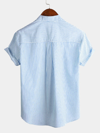 Men's Breathable Cotton Short Sleeve Striped Shirts