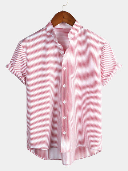 Men's Breathable Cotton Short Sleeve Striped Shirts