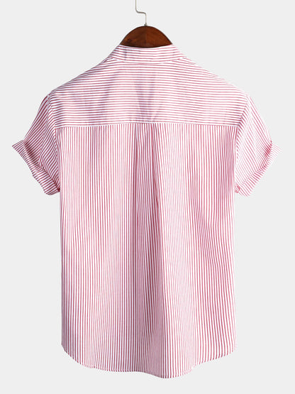 Men's Breathable Cotton Short Sleeve Striped Shirts