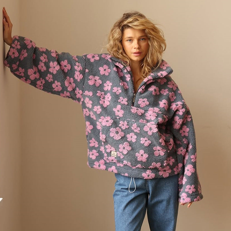 Sofia - Long-sleeved Floral Fleece Sweater