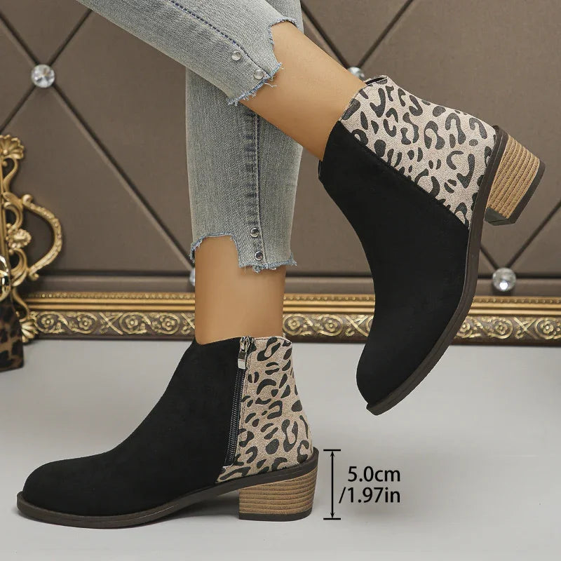 LunaStep™ Low-Heel Leopard Ankle Boots