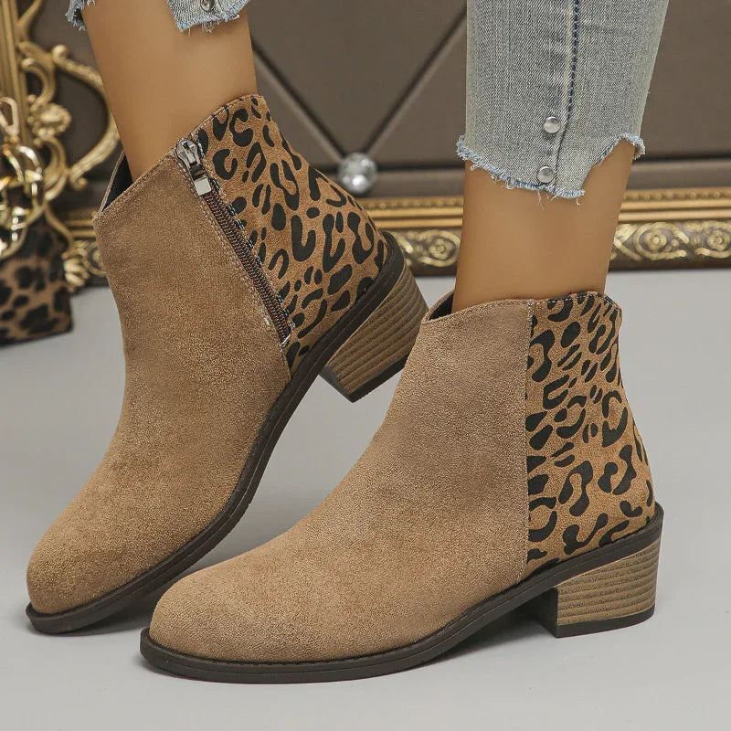 LunaStep™ Low-Heel Leopard Ankle Boots