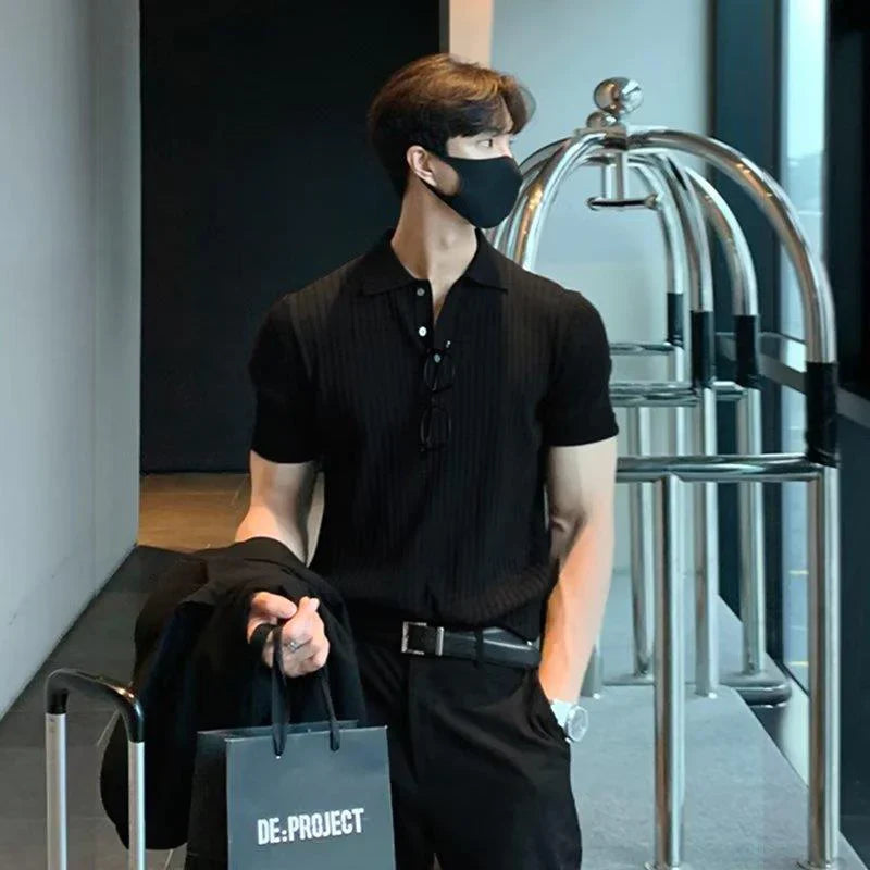 Ezra: Textured Knit Lapel Polo