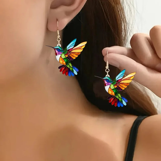 Kolira™ | Acrylic Drop Earrings with Hummingbird Motif